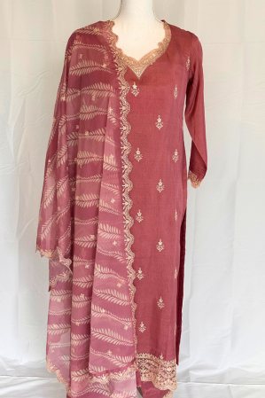 PINK EMBROIDERED MODAL SILK KURTA SET