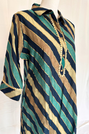 NAVY SHIRT COLLAR MUSLIN PRINTED KURTA